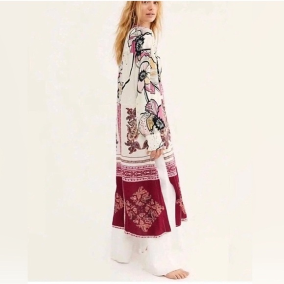 Free People C'est Moi Mixed Print Maxi Top Womens Sz XS Button Up Cardigan Dress - Picture 5 of 15